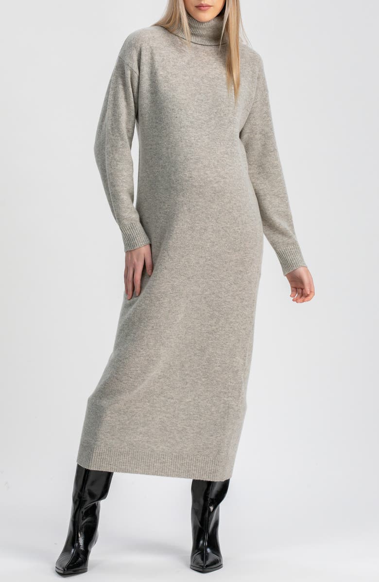 PIETRO BRUNELLI MATERNITY Gressoney Long Sleeve Maternity Sweater Dress, Main, color, Light Grey