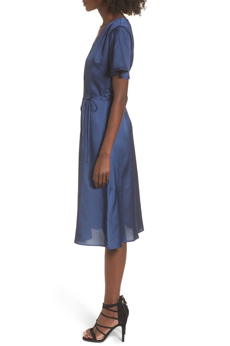 Satin Wrap Dress, Alternate, color, NAVY