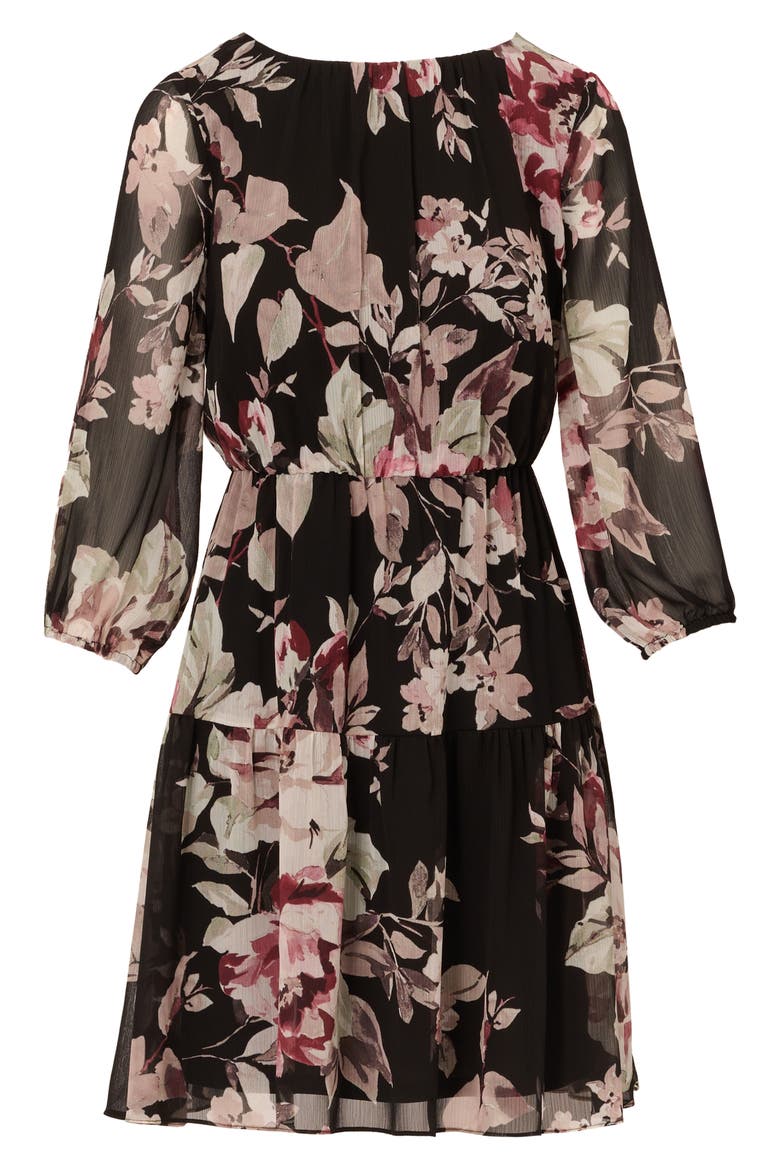 Floral Chiffon Dress, Alternate, color, BLACK MULTI
