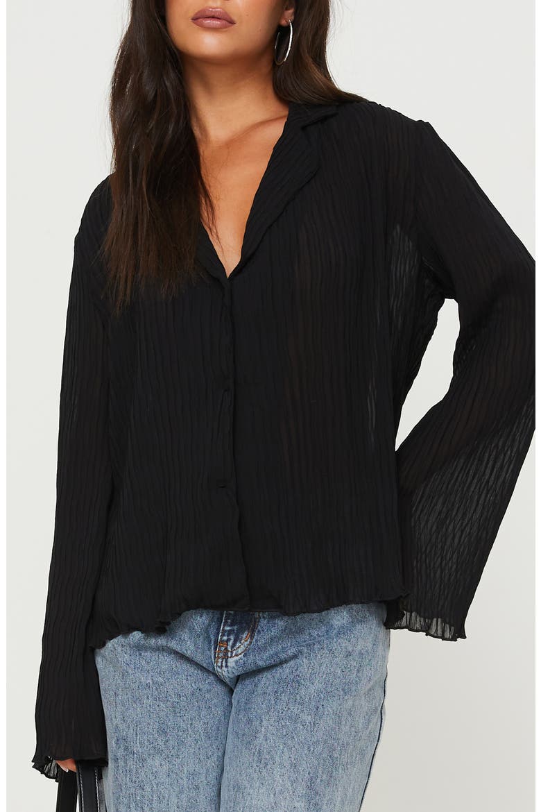 Selma Crinkle Button-Up Top, Main, color, BLACK