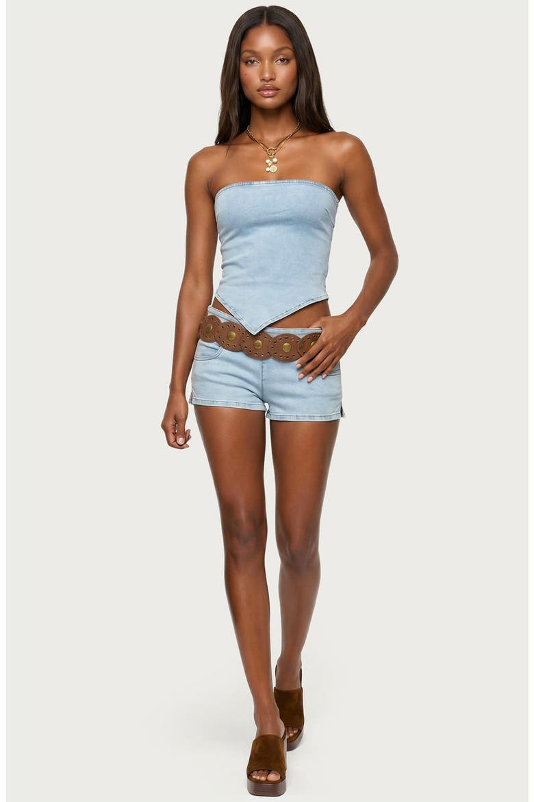 Zaida Strapless Handkerchief Hem Denim Top, Alternate, color, LIGHT-BLUE