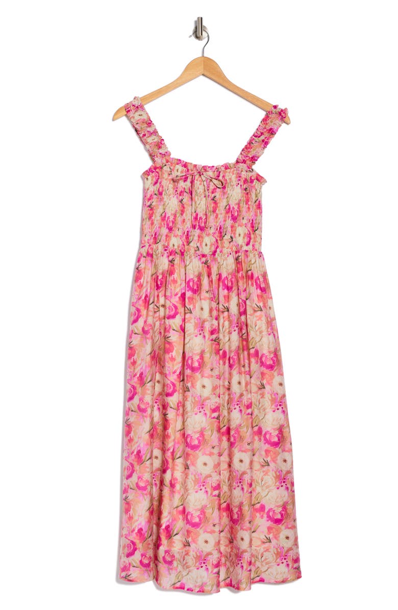 Lush Smocked Midi Sundress, Alternate, color, Cream Pink Floral