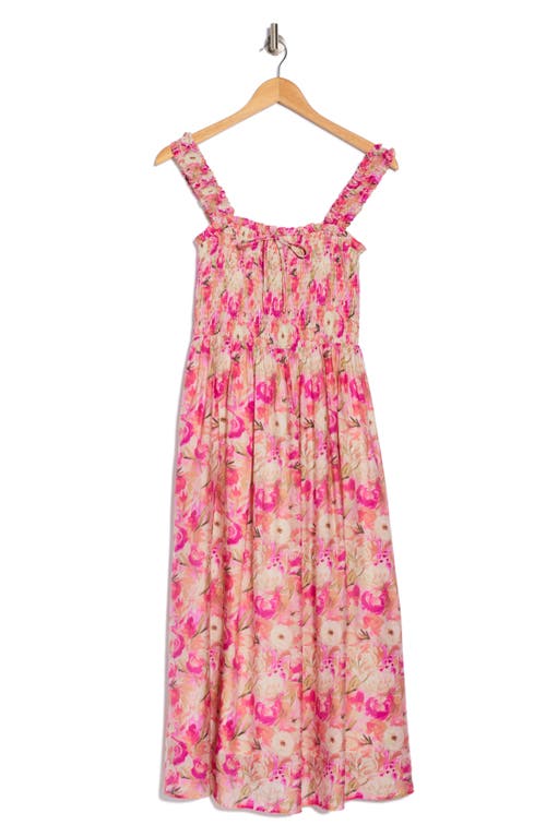 Lush Smocked Midi Sundress In Pink