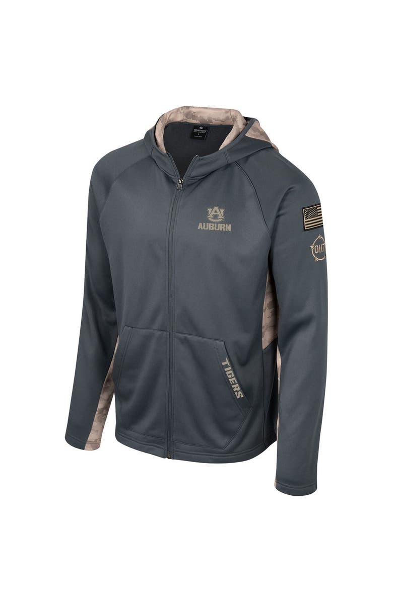 COLOSSEUM Men's Colosseum Charcoal Auburn Tigers OHT Military Appreciation Camo Raglan Full-Zip Hoodie, Alternate, color, Charcoal