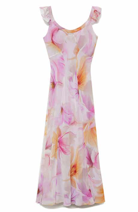 MANGO Floral Ruffle Chiffon Maxi Dress
