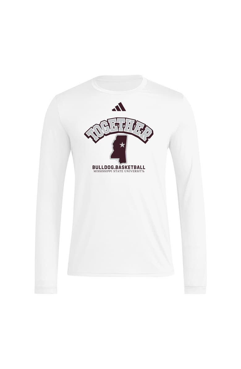 adidas Men's adidas White Mississippi State Bulldogs Together On-Court Pregame Long Sleeve T-Shirt, Alternate, color, 