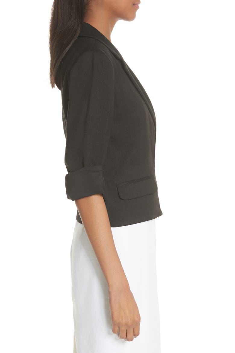 Crop Linen Blend Blazer, Alternate, color, BLACK