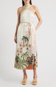 CIEBON Pricella Botanical Halter Neck Midi Dress