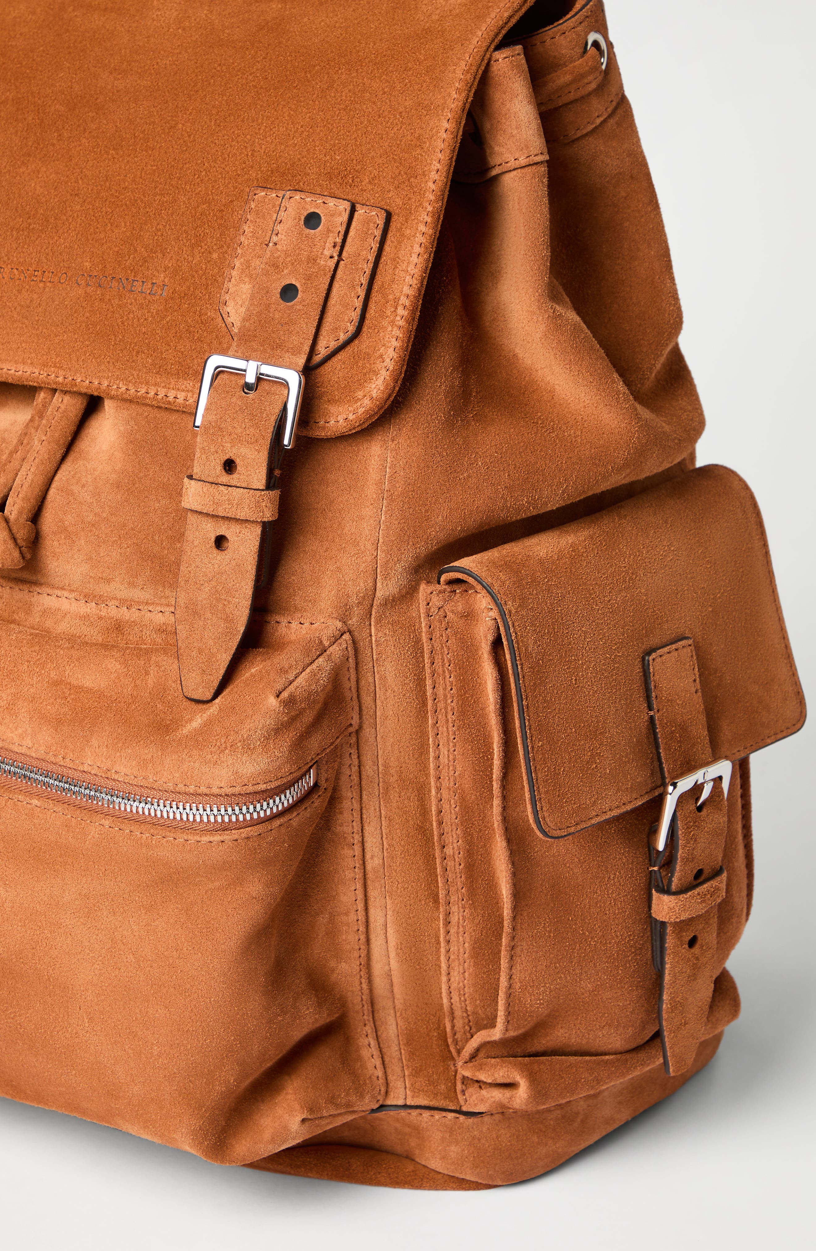 Brunello Cucinelli Suede city backpack, Alternate, color, Cognac