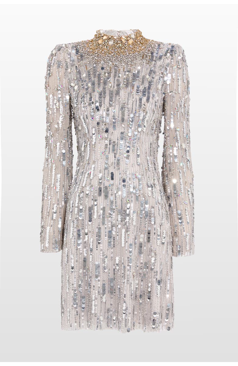 Jenny Packham Passion Sequin-Embellished Mini Dress, Main, color, Ammonite And Silver