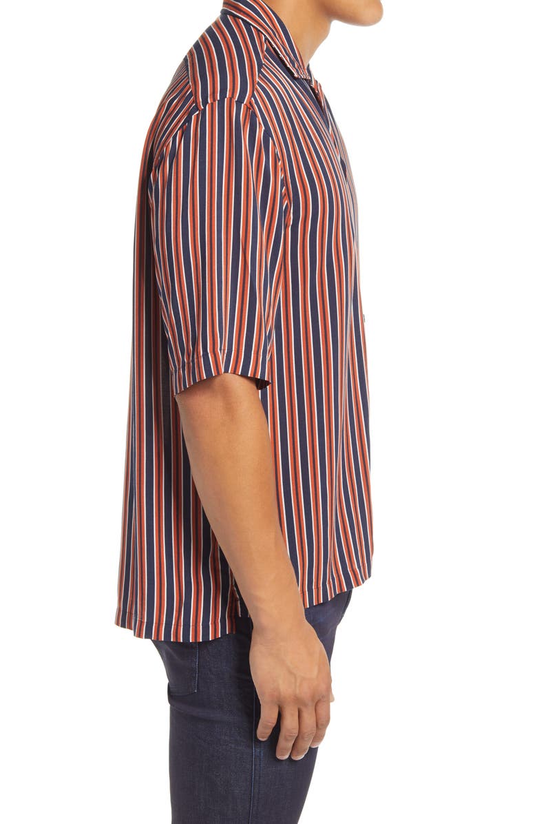 BOSS Lello Slim Fit Stripe Button-Up Camp Shirt, Alternate, color, 