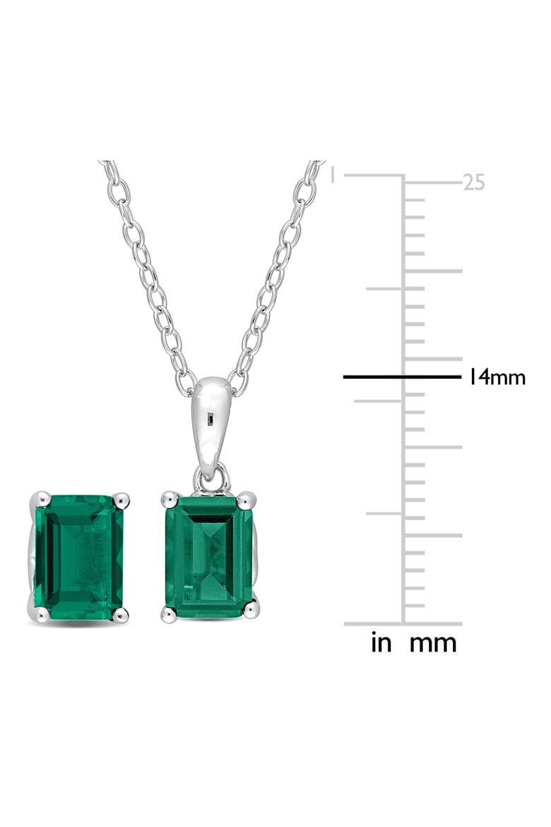 Emerald Cut Lab Created Emerald Pendant Necklace & Stud Earrings Set, Alternate, color, GREEN
