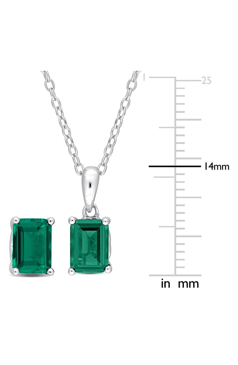DELMAR Emerald Cut Lab Created Emerald Pendant Necklace & Stud Earrings Set, Alternate, color, Green