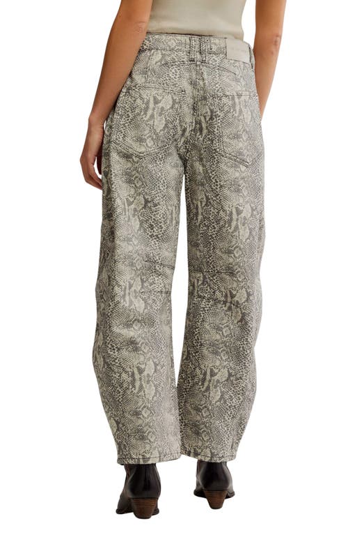 Free People We The Free Good Luck Leopard Barrel Leg Jeans In Snake Combo In Gray
