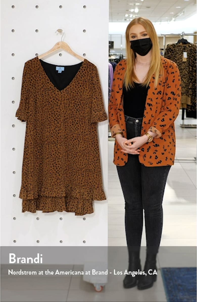 Leopard Print Ruffle Stretch Knit Dress, sales video thumbnail