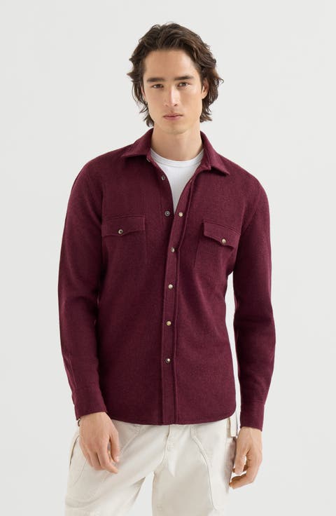 Virgin wool, cashmere and silk knit shirt