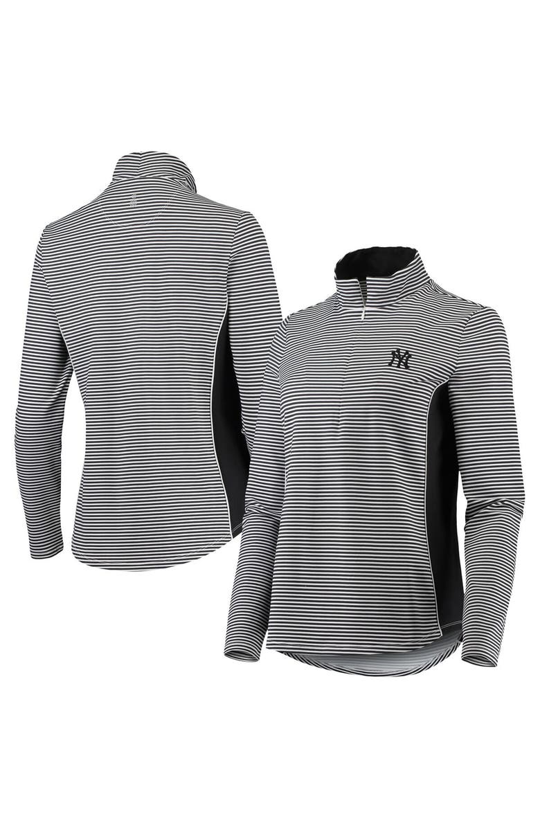 Tommy Bahama Women's Tommy Bahama Black New York Yankees Aubrey Stripe Block IslandZone Half-Zip Jacket, Main, color, Black