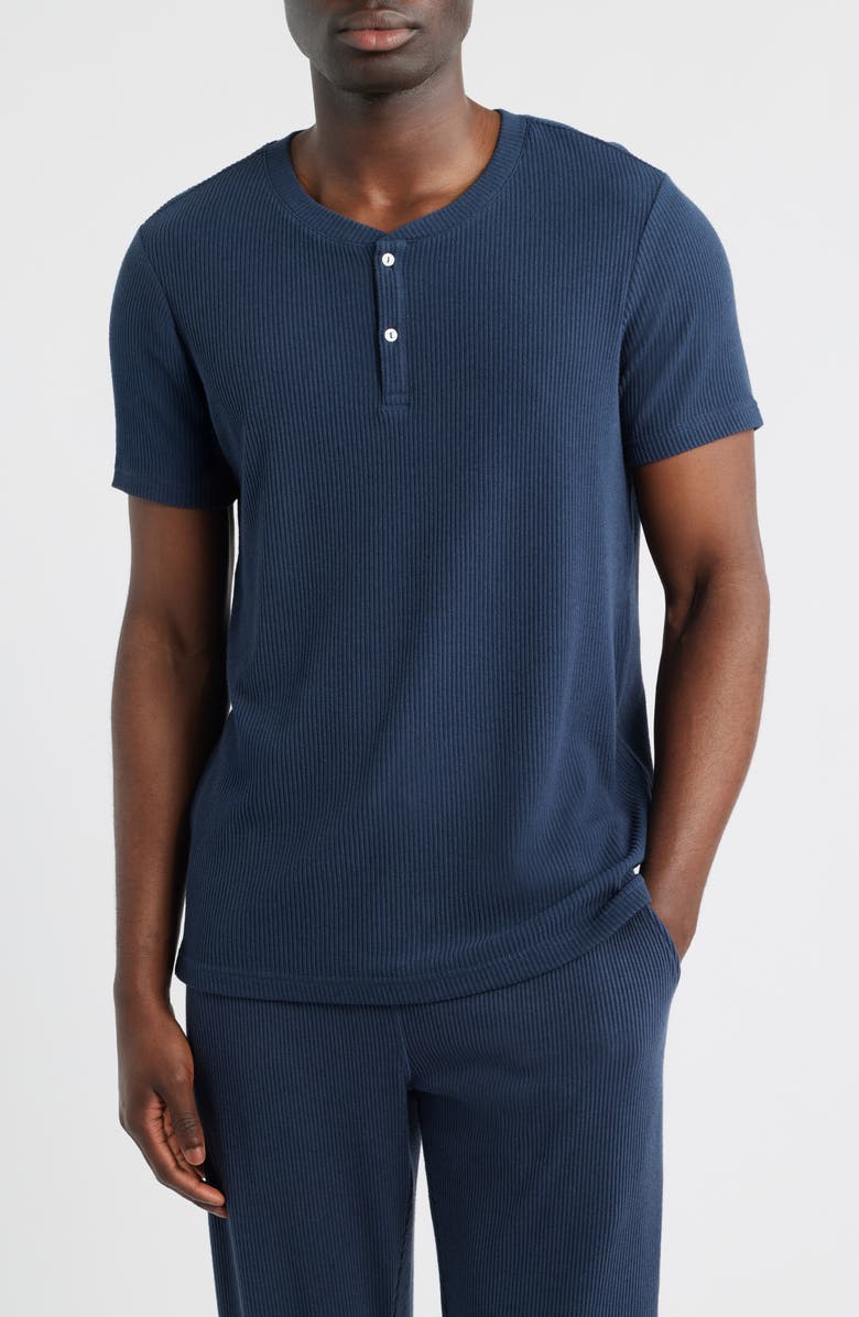 Daniel Buchler Ribbed Henley Pajama T-Shirt, Main, color, College Navy