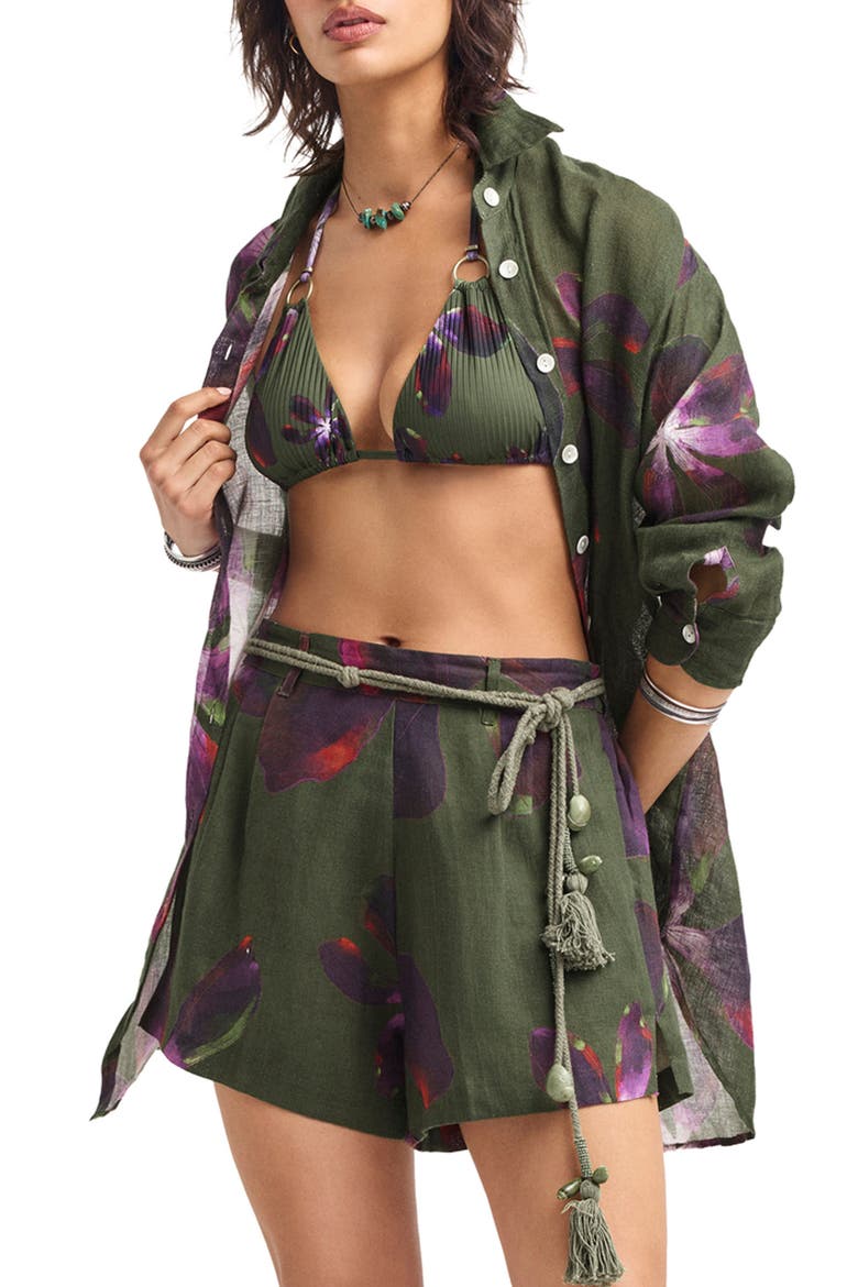 Playa Oversize Linen Cover-Up Shirt, Alternate, color, WATERCOLOR ORCHID