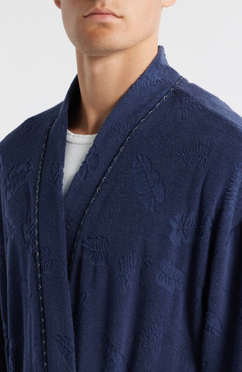 Majestic International Shadow Hibiscus Terry Cloth Robe, Alternate, color, Navy Hibiscus