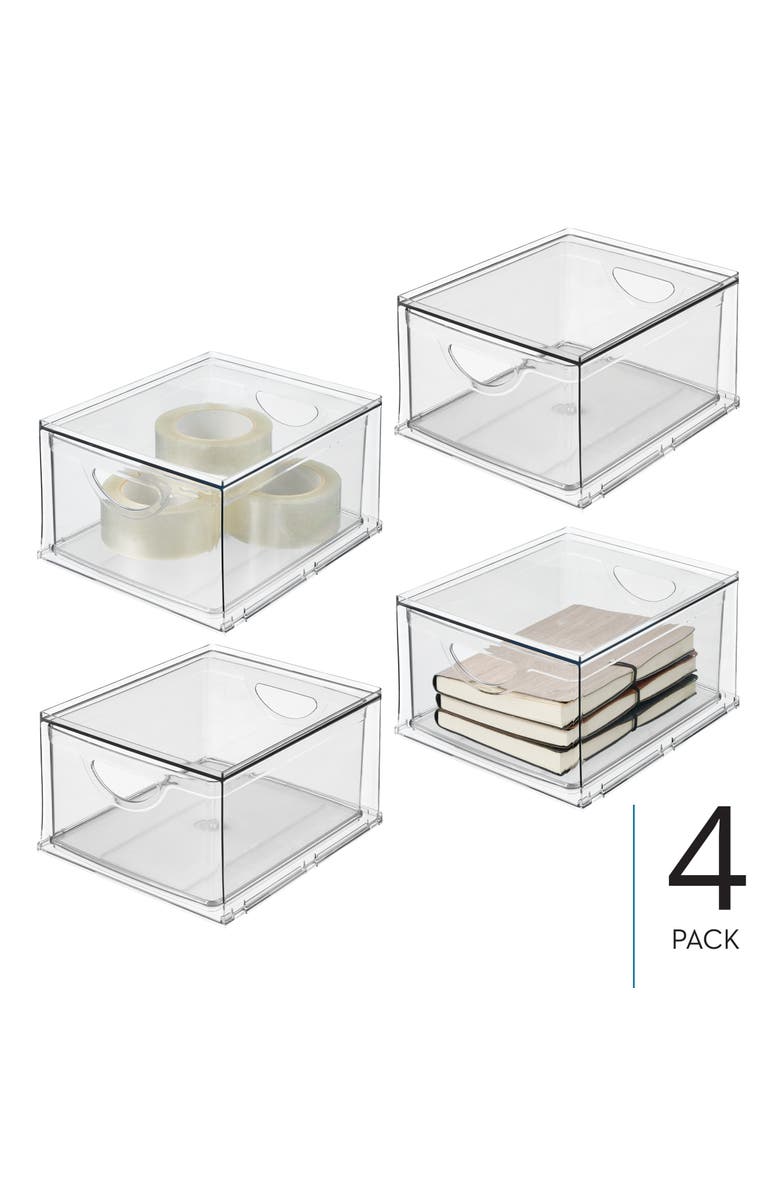 iDesign Stackable Kitchen Storage Drawer for Fridge, Pantry, Under-Sink, or Cabinet - Set of 4 - Clear, Alternate, color, Clear