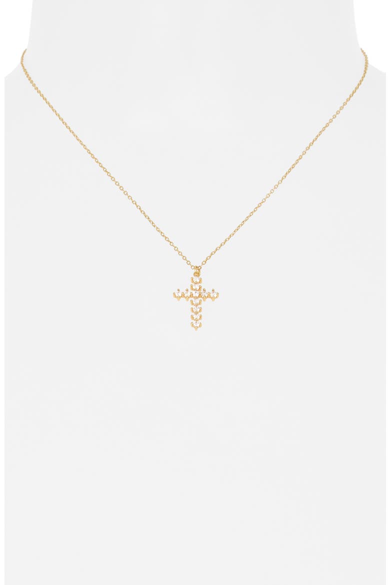 Cubic Zirconia 18K Gold Cross Pendant Necklace, Alternate, color, GOLD