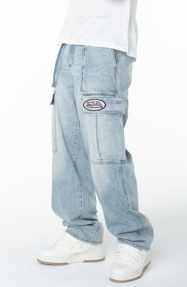 Von Dutch Outlaws Cargo Utility Baggy Jeans, Alternate, color, Dew Point