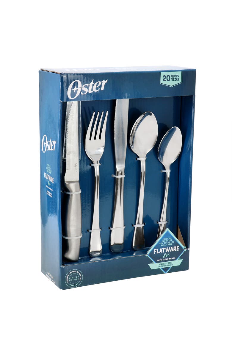 OSTER Macmillan 20 Piece Stainless Steel Flatware Set with Steak Knives, Main, color, Metallic Silver