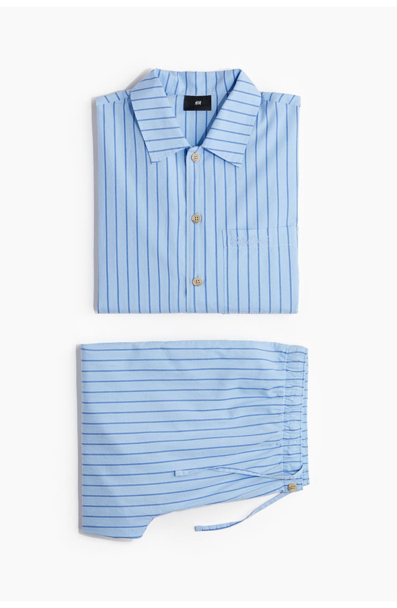H&M Poplin Pyjama Shirt And Bottoms, Main, color, Light Blue/Striped