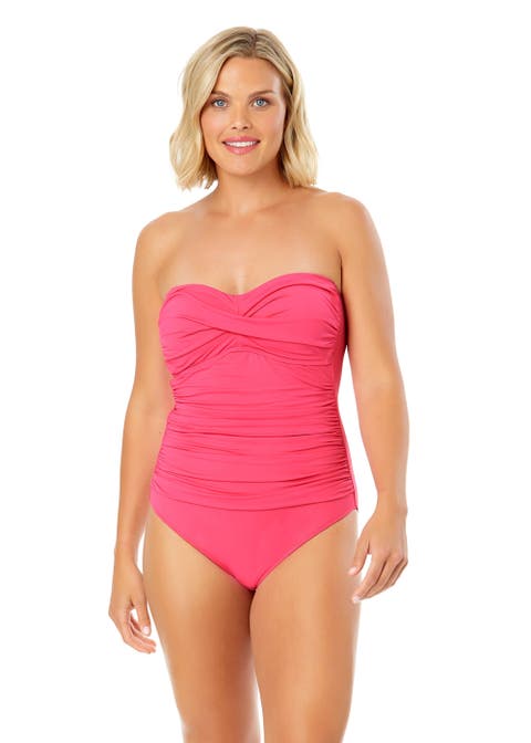 Women's Twist Front Shirred One Piece Swimsuit