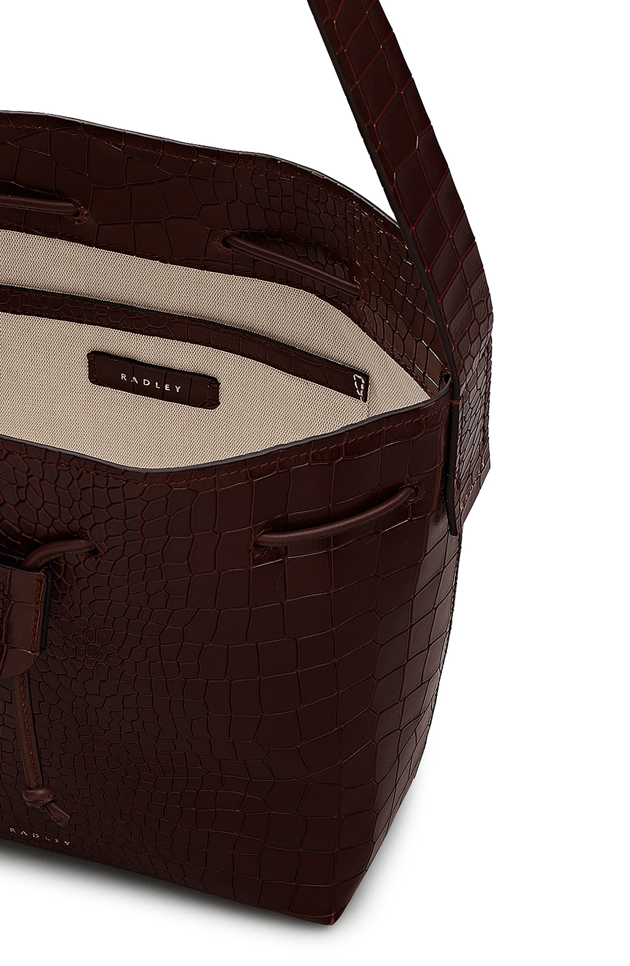 Radley Water Resistant Croc Embossed Faux Leather Bucket Bag, Alternate, color, 