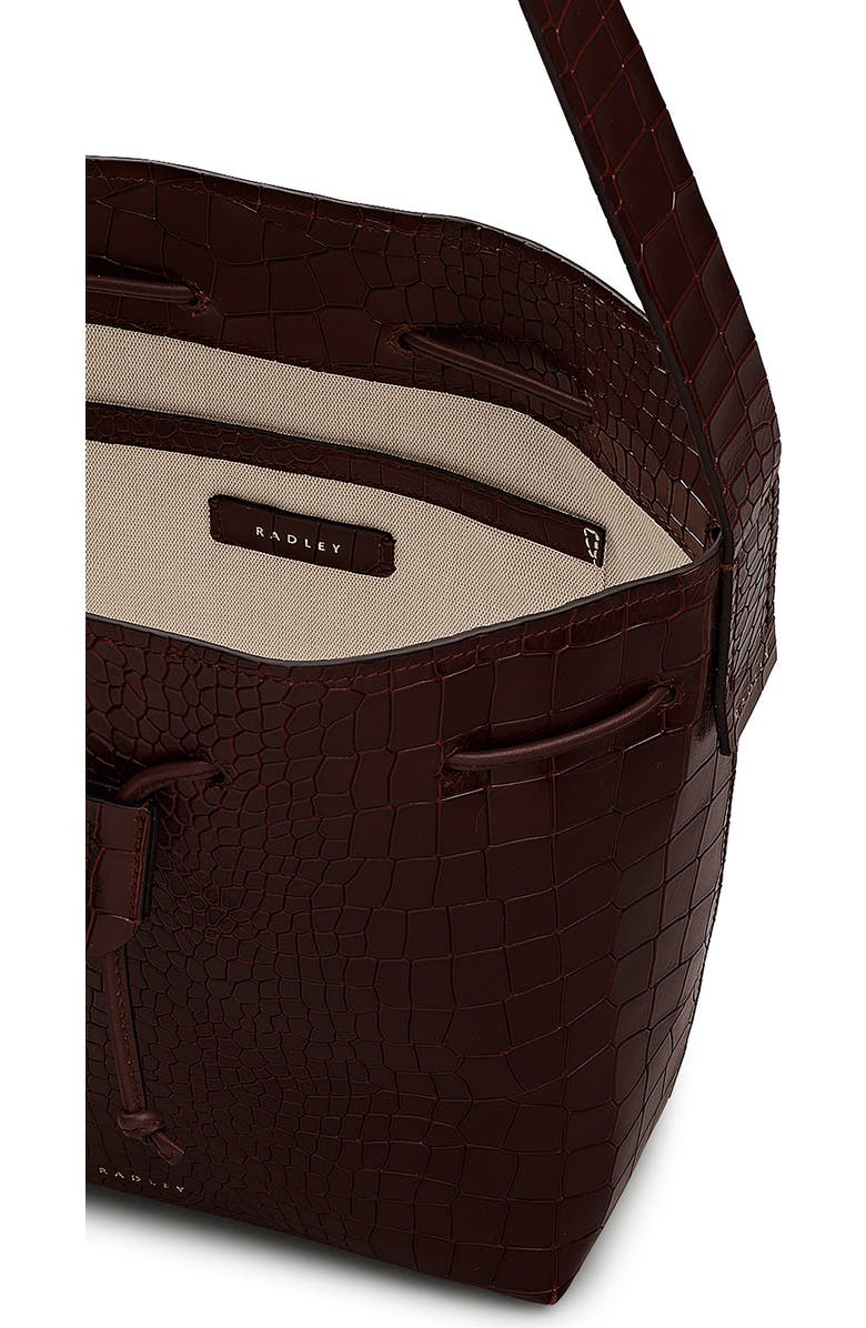 Radley Water Resistant Croc Embossed Faux Leather Bucket Bag, Alternate, color, Dark Oak