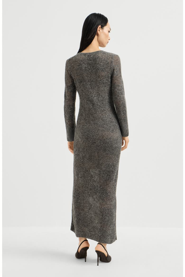 Lace flowers knit dress in sparkling mohair and virgin wool, Alternate, color, Lead