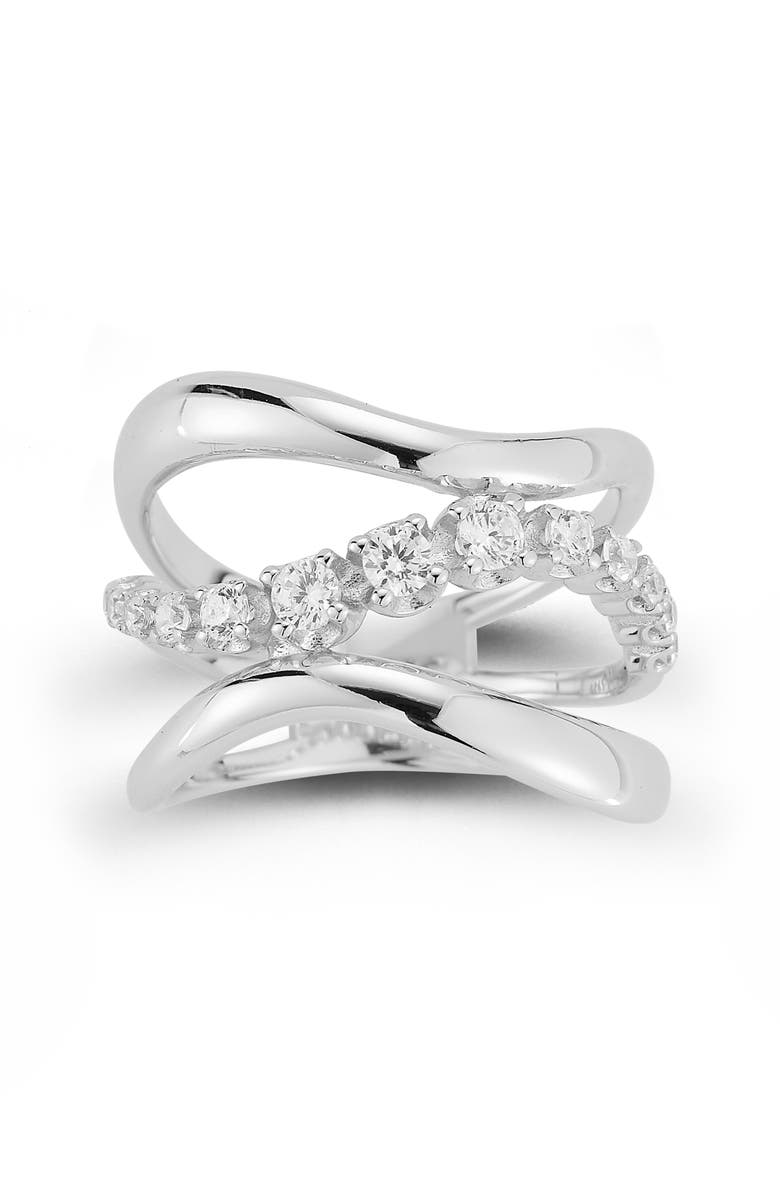GLAZE JEWELRY Stacked Wave Cubic Zirconia Ring, Main, color, Silver