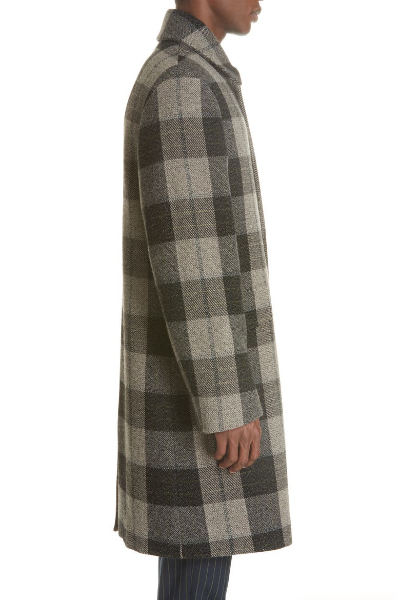 Check Wool Overcoat, Alternate, color, GREY/GREEN