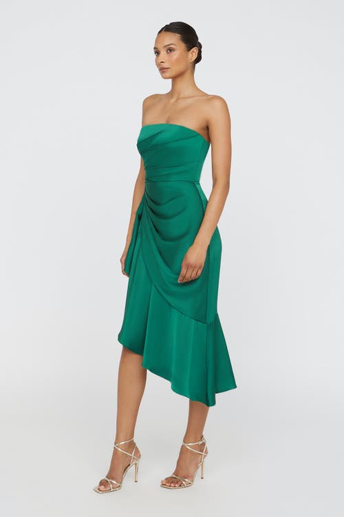 Theia Sinead Strapless Midi Dress In Green