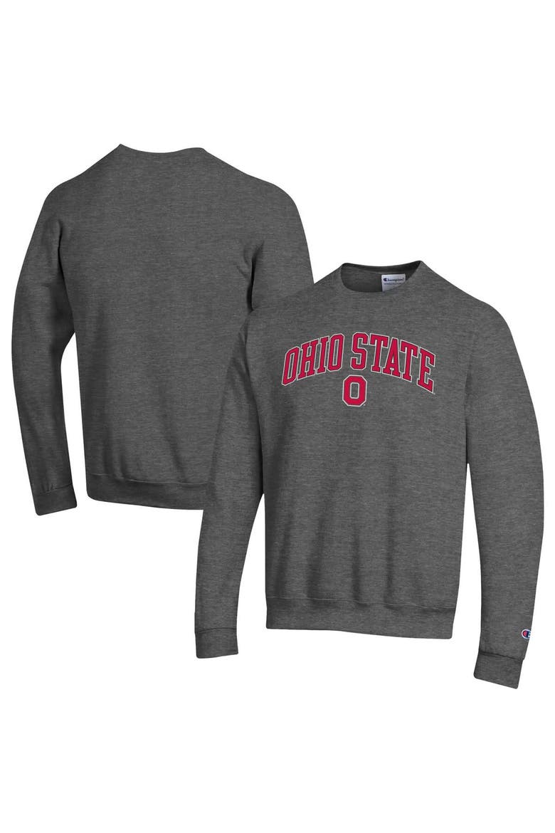 Men's Champion  Heather Charcoal Ohio State Buckeyes Arch Over Logo Pullover Sweatshirt, Main, color, Heather Charcoal