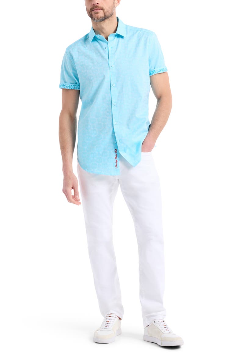 Stellman Paisley Short Sleeve Button-Up Shirt, Alternate, color, SEAFOAM