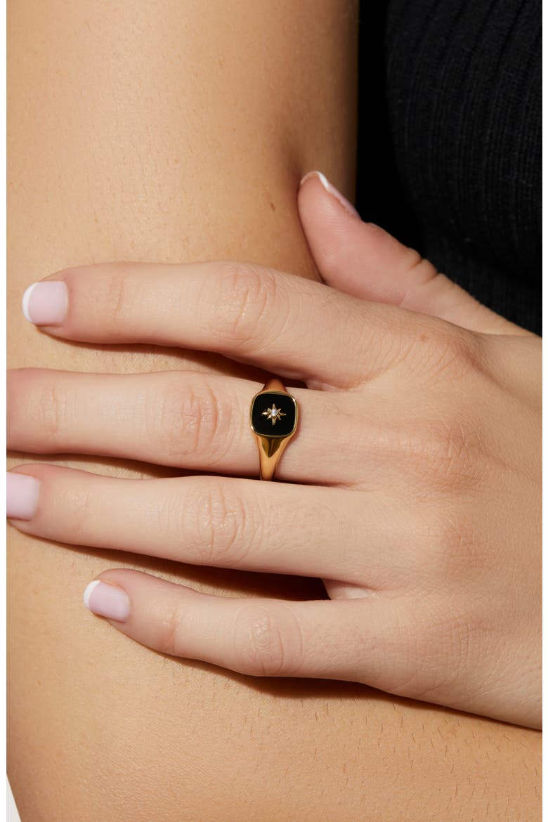 Gold Signet Ring - Amara Black, Alternate, color, Black/Gold