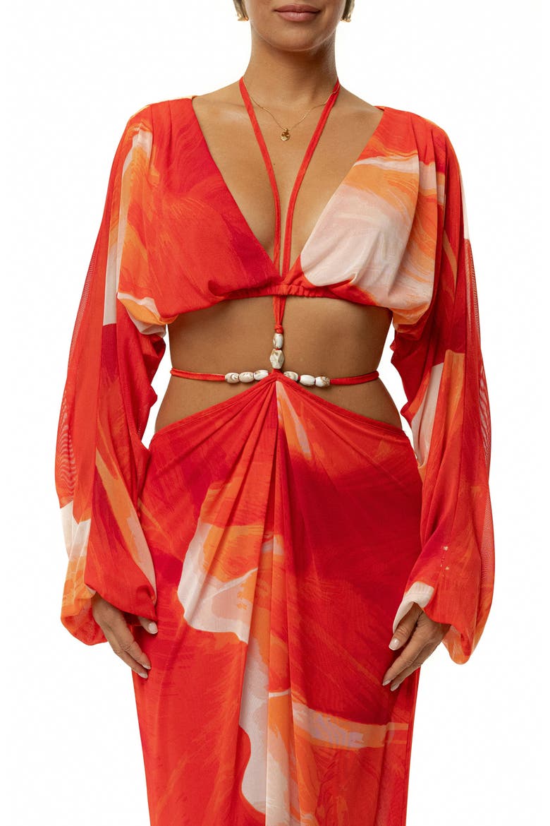 Selene Draped Crop Top, Main, color, RED