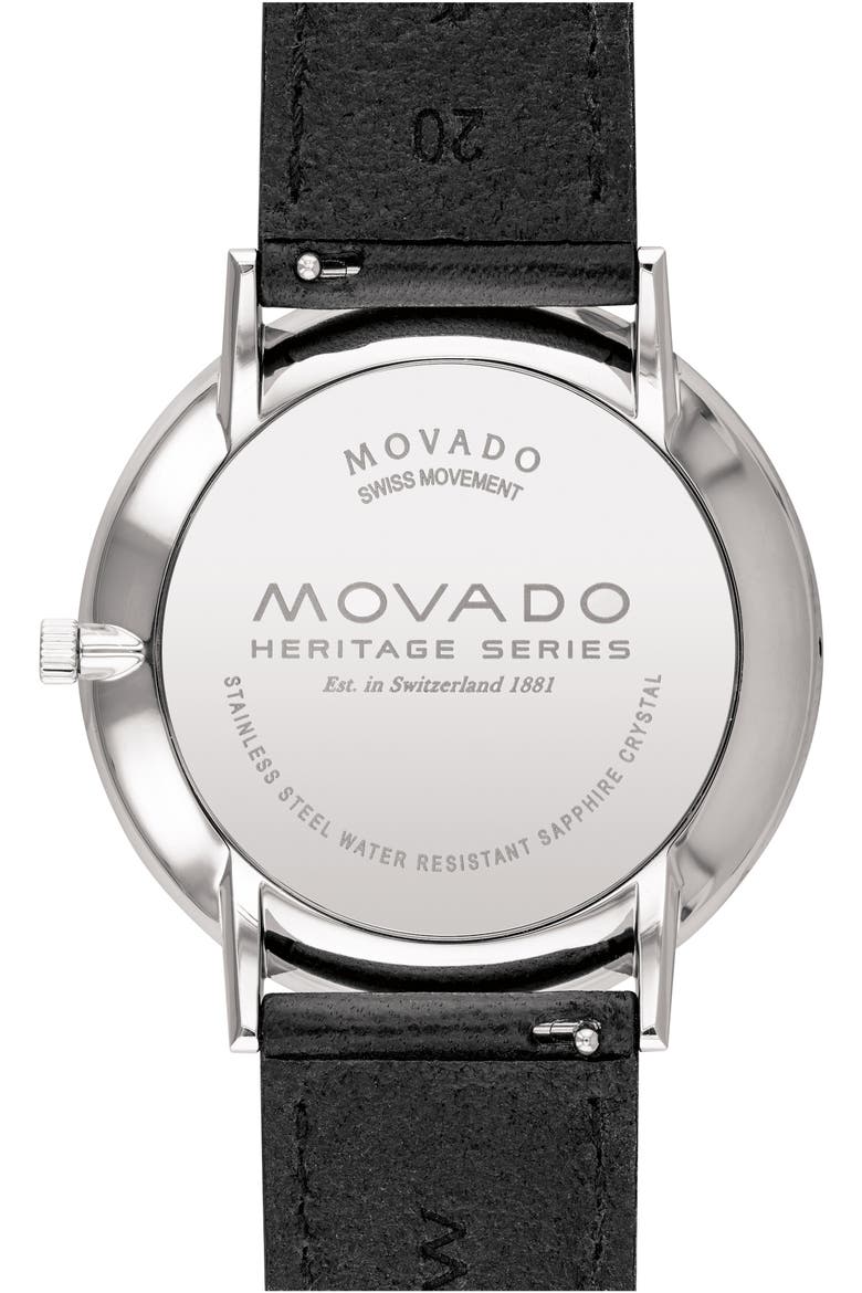 Heritage Leather Strap Watch, 40mm, Alternate, color, BLACK