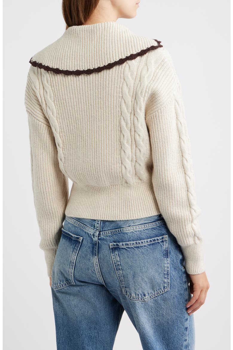 Lune Cable Knit & Rib Cotton Blend Cardigan, Alternate, color, HEATHER OAT CHOCOLATE