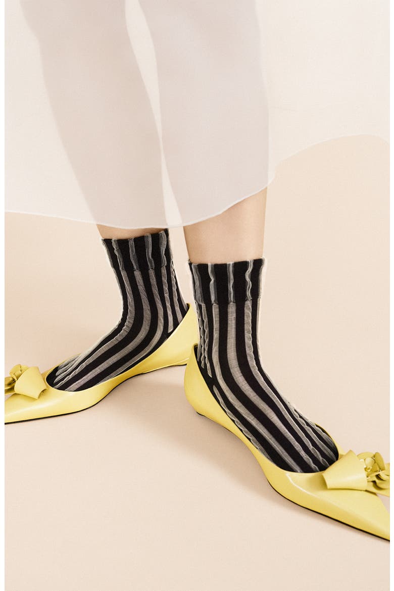 Mykonos Stripe Sheer Crew Socks, Alternate, color, BLACK
