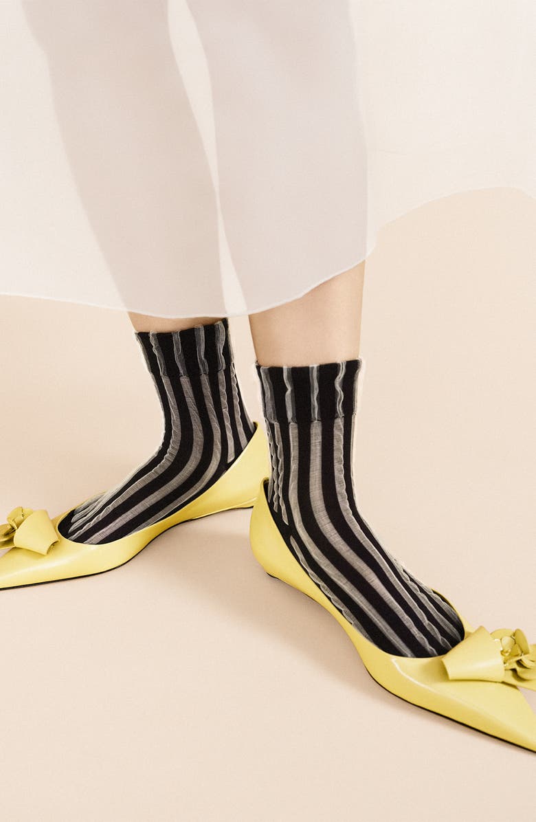 Hansel From Basel Mykonos Stripe Sheer Crew Socks, Alternate, color, Black