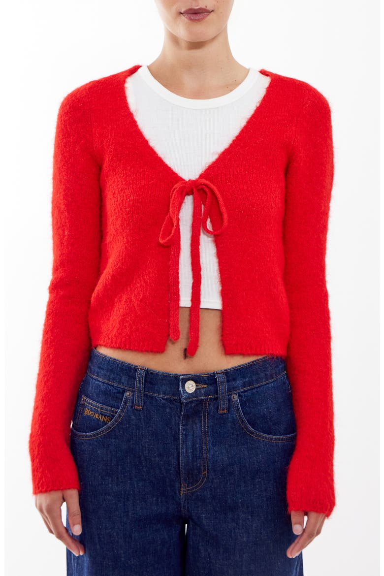 Tie Front Cardigan, Main, color, RED
