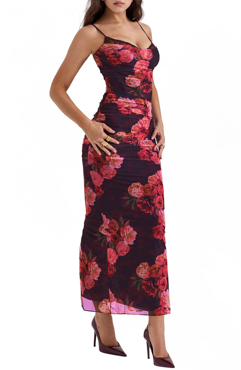 HOUSE OF CB Nalini Mesh Corset Cocktail Dress, Alternate, color, Flower Print