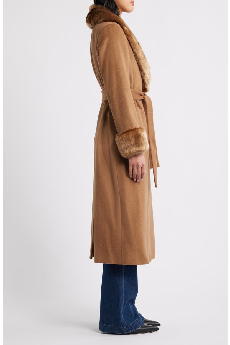 Wool Blend Coat with Faux Fur Trim, Alternate, color, VICUNA