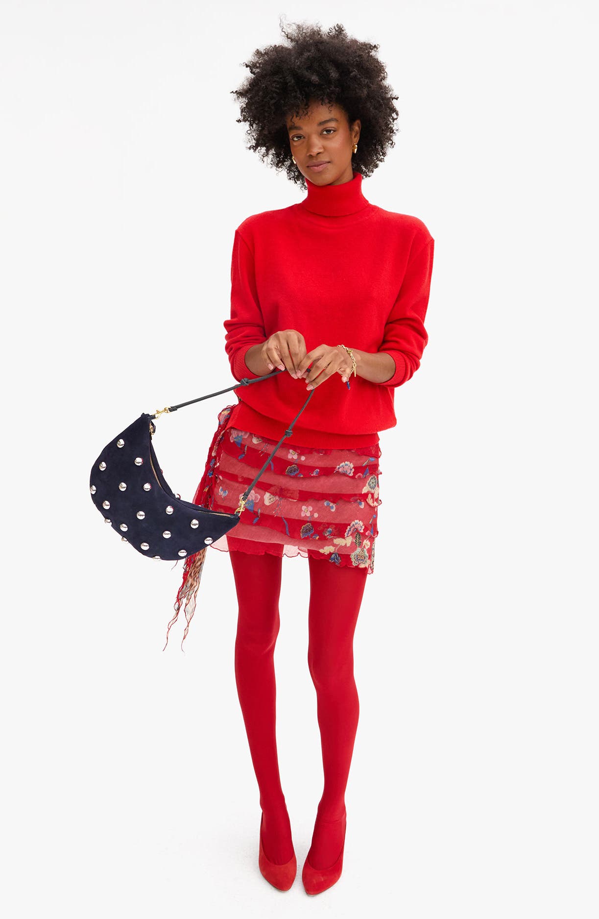 Clare V. Lune Studded Leather Shoulder Bag, Alternate, color, Navy