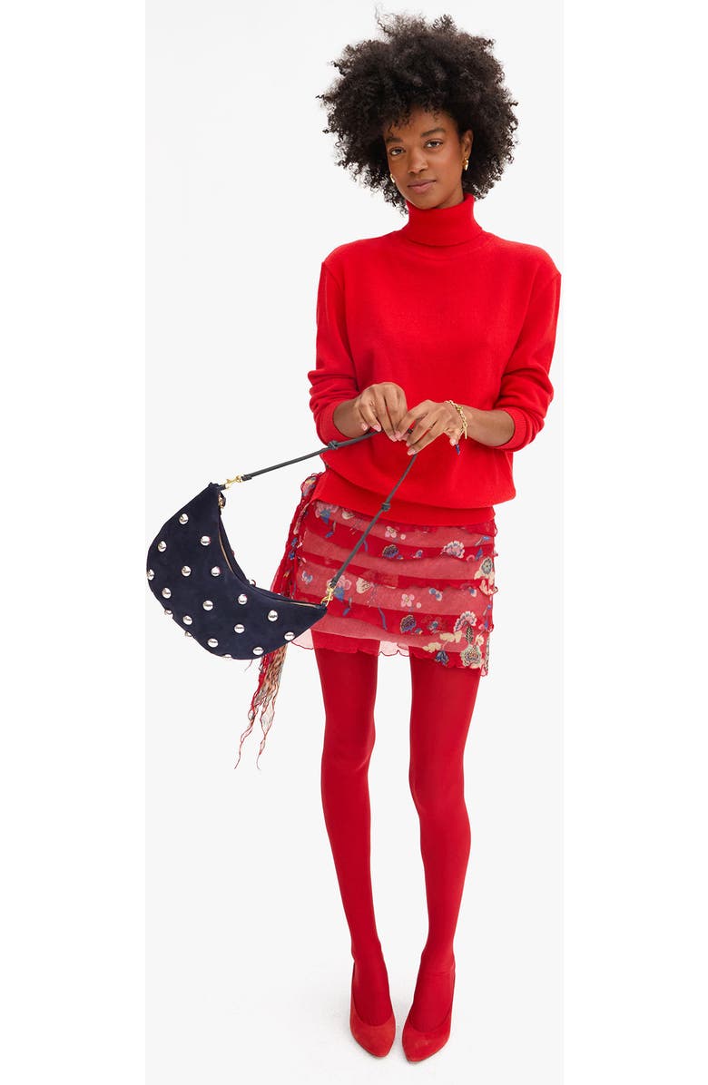 Clare V. Lune Studded Leather Shoulder Bag, Alternate, color, Navy