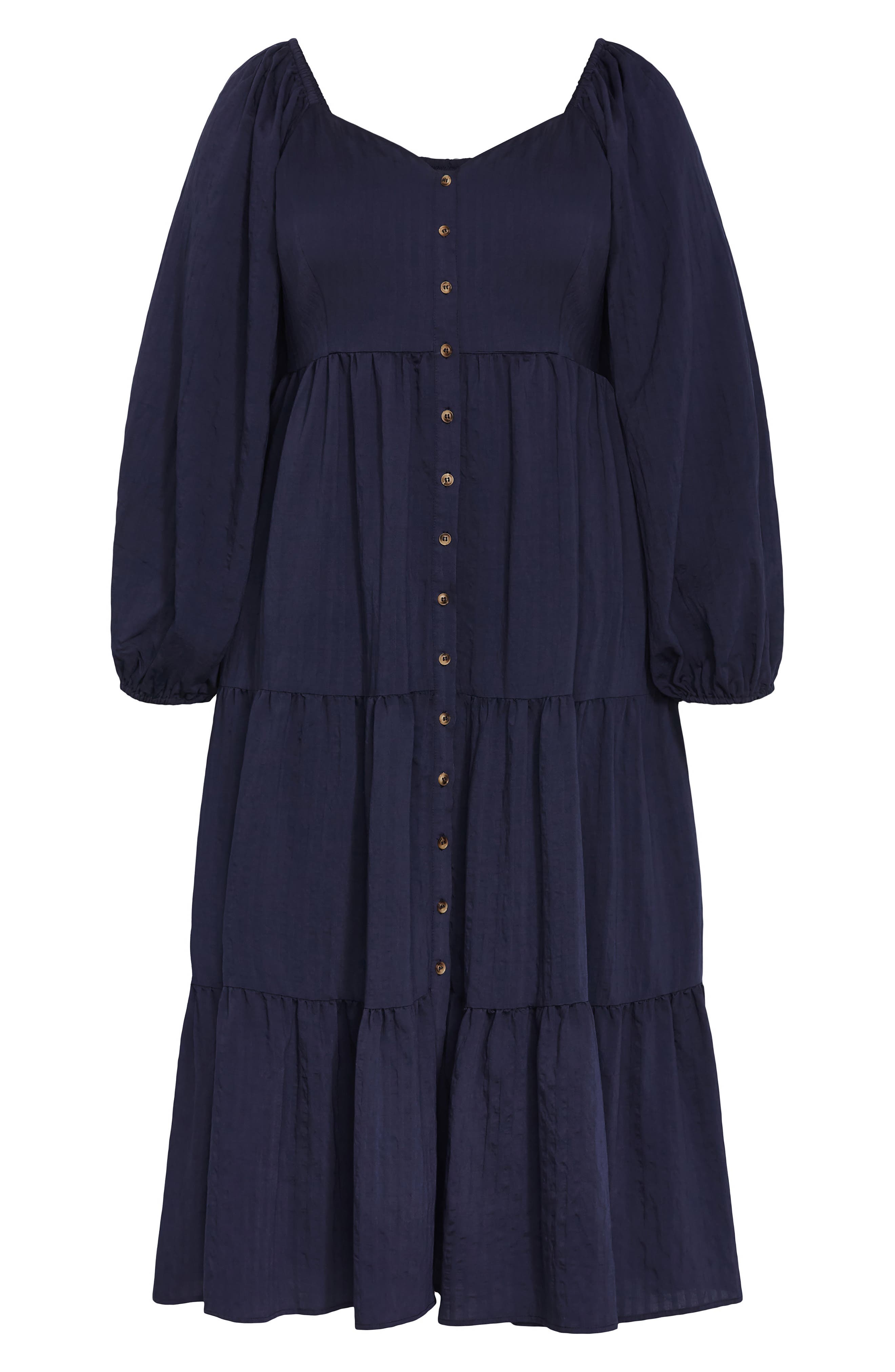 City Chic Tiana Long Sleeve Tiered Midi Dress In Blue